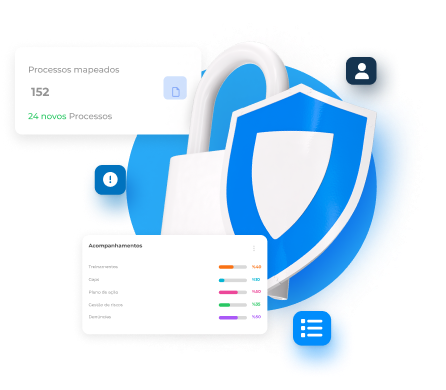 escudo, cadeado e elementos do sistema Cit Tecnologia